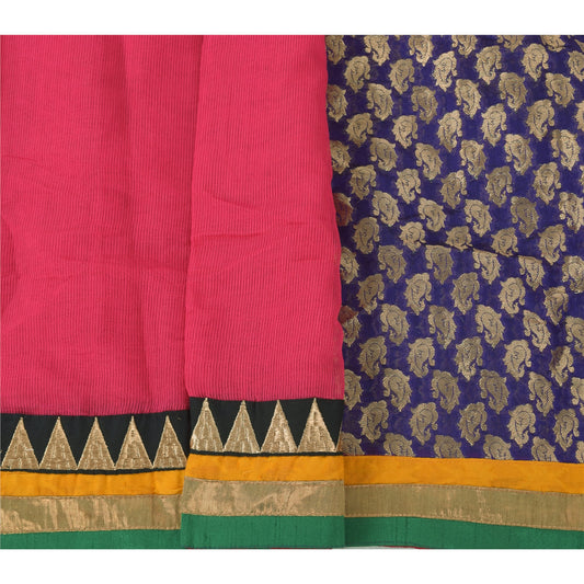 Sanskriti Vintage Pink/Lilla Dupatta Lang Stola Kunstsilke Broderet Wrap Hijab