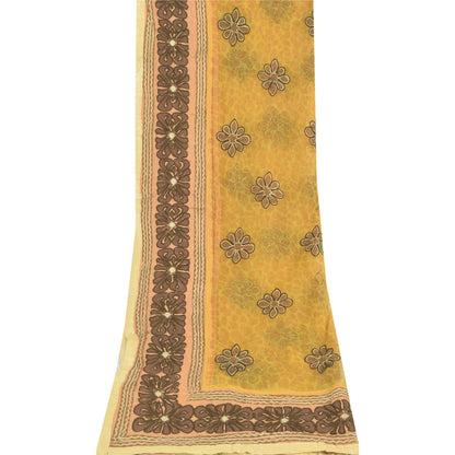 Sanskriti Vintage Mustard Dupatta Long Stole Net Mesh Hand Embroidered Wrap Veil