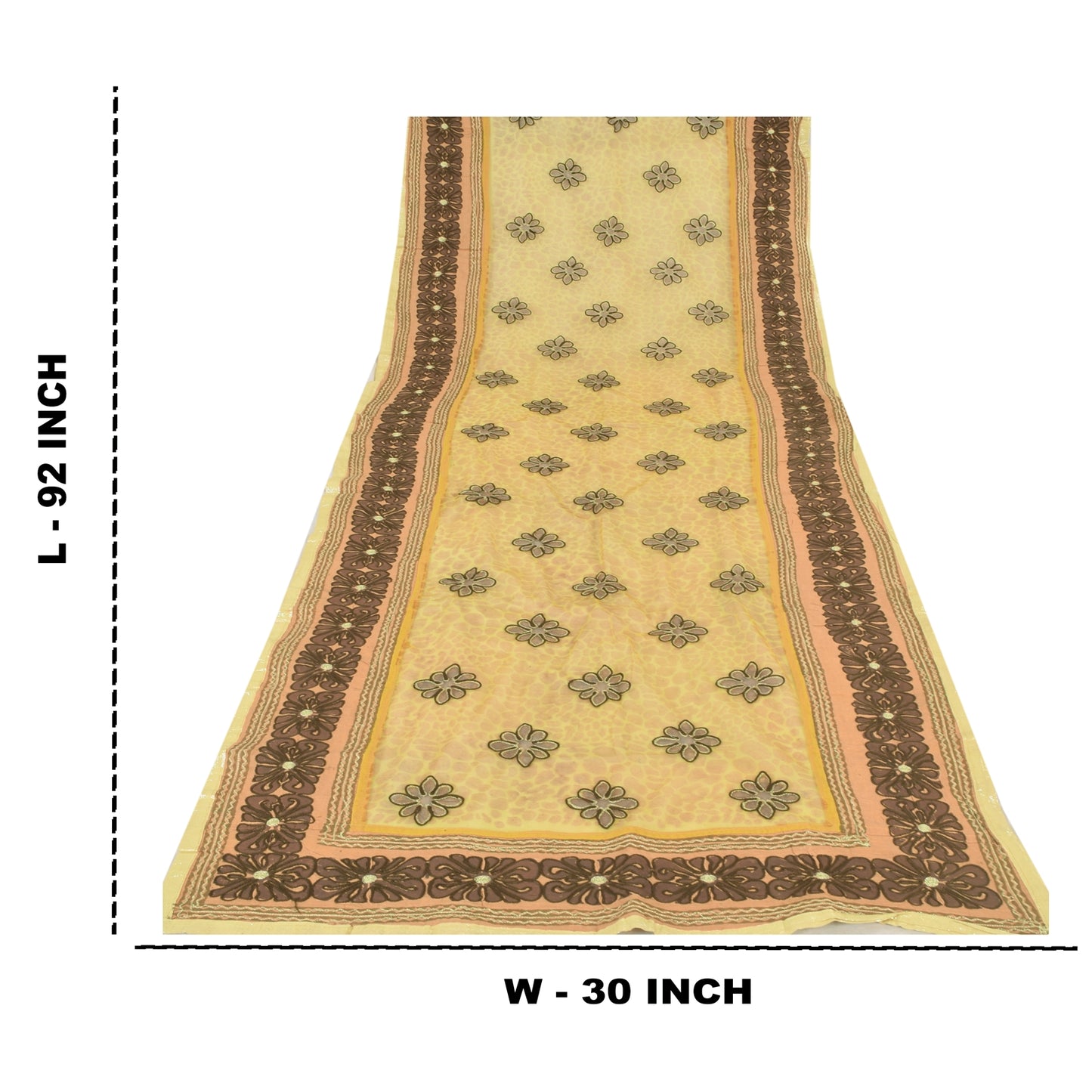 Sanskriti Vintage Mustard Dupatta Long Stole Net Mesh Hand Embroidered Wrap Veil