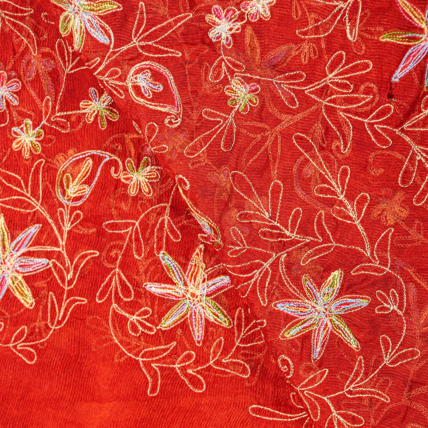 Sanskriti Vintage Red Chiffon Dupatta Aari Embroidery Zari Stole Wrap Hijab Veil