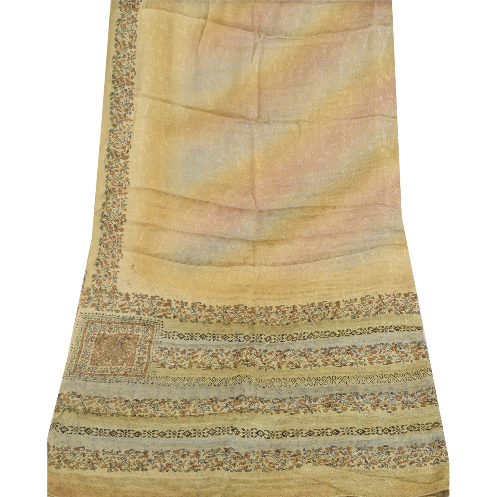 Sanskriti Vintage Gray Dupatta Long Stole Pure Silk Hand Block Print Woven Hijab