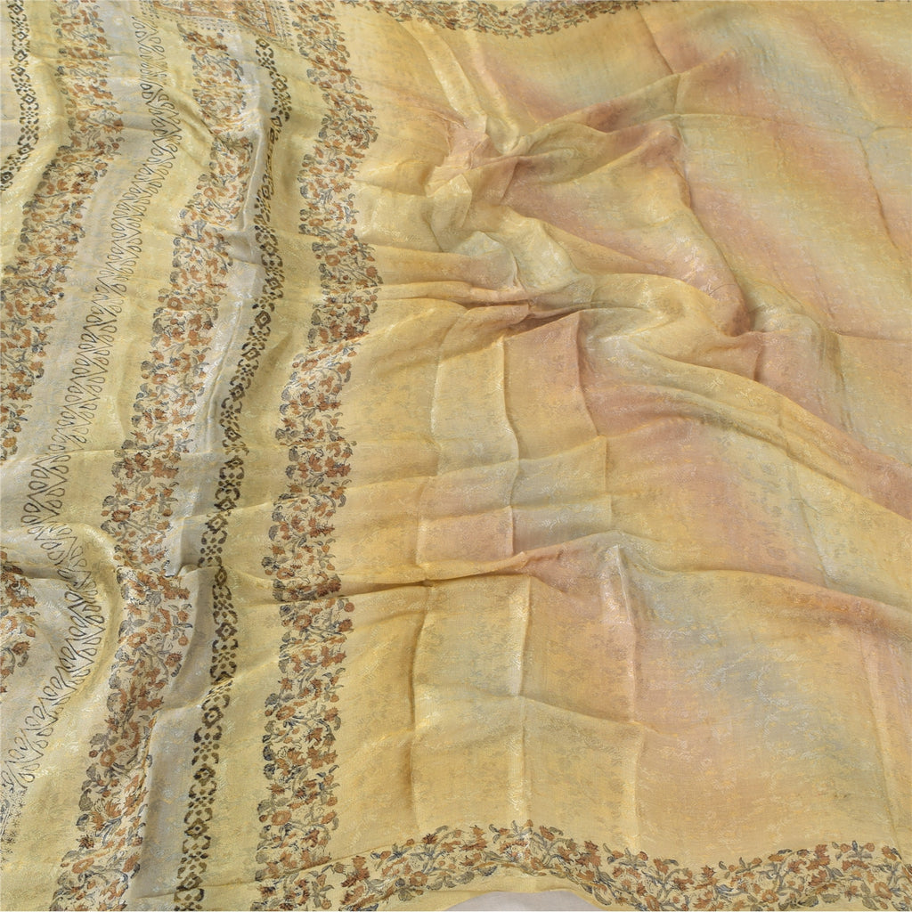 Sanskriti Vintage Gray Dupatta Long Stole Pure Silk Hand Block Print Woven Hijab