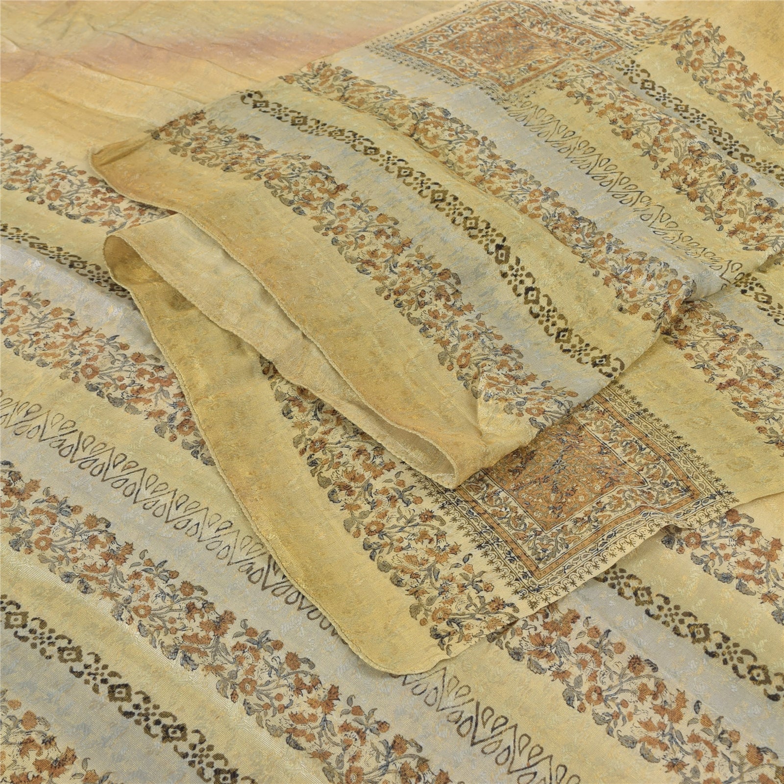 Sanskriti Vintage Gray Dupatta Long Stole Pure Silk Hand Block Print Woven Hijab