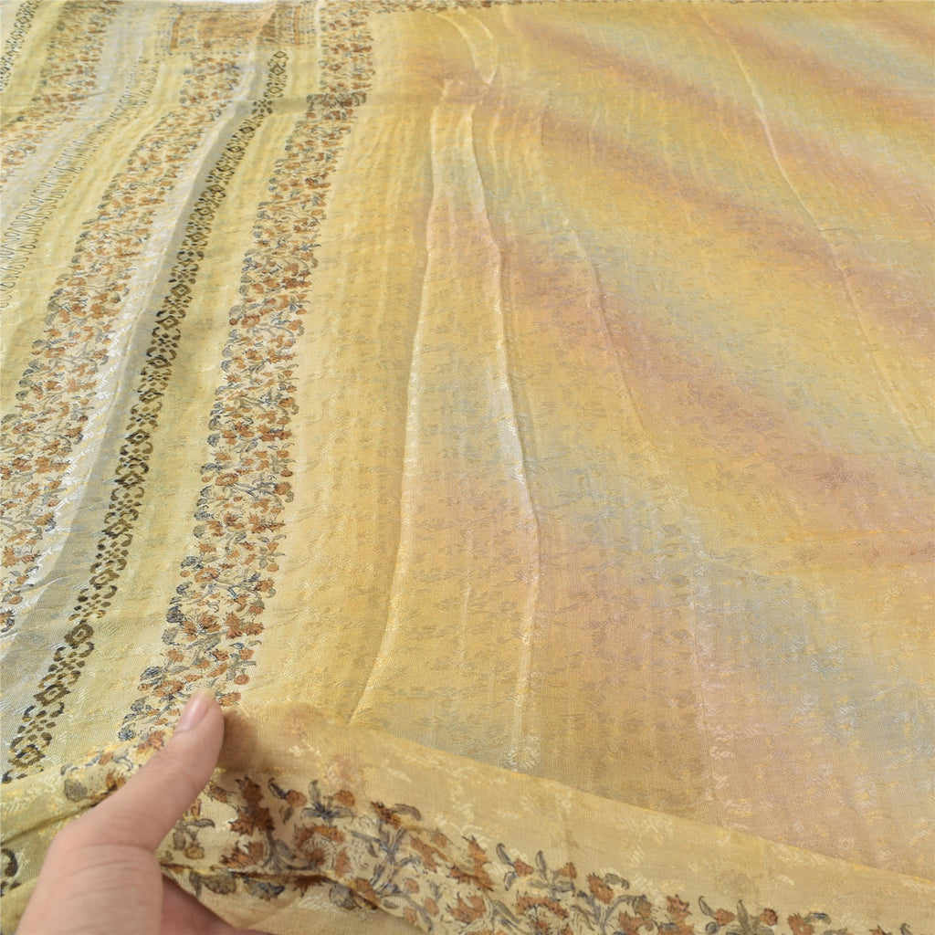 Sanskriti Vintage Gray Dupatta Long Stole Pure Silk Hand Block Print Woven Hijab