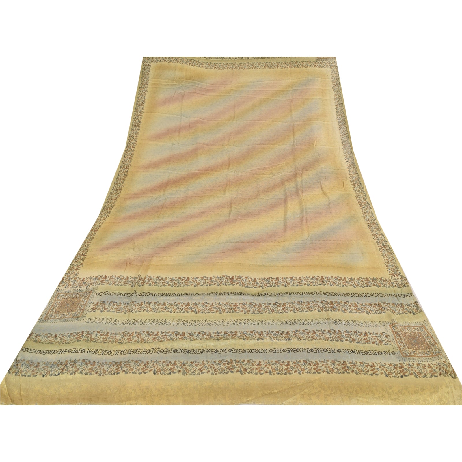 Sanskriti Vintage Gray Dupatta Long Stole Pure Silk Hand Block Print Woven Hijab