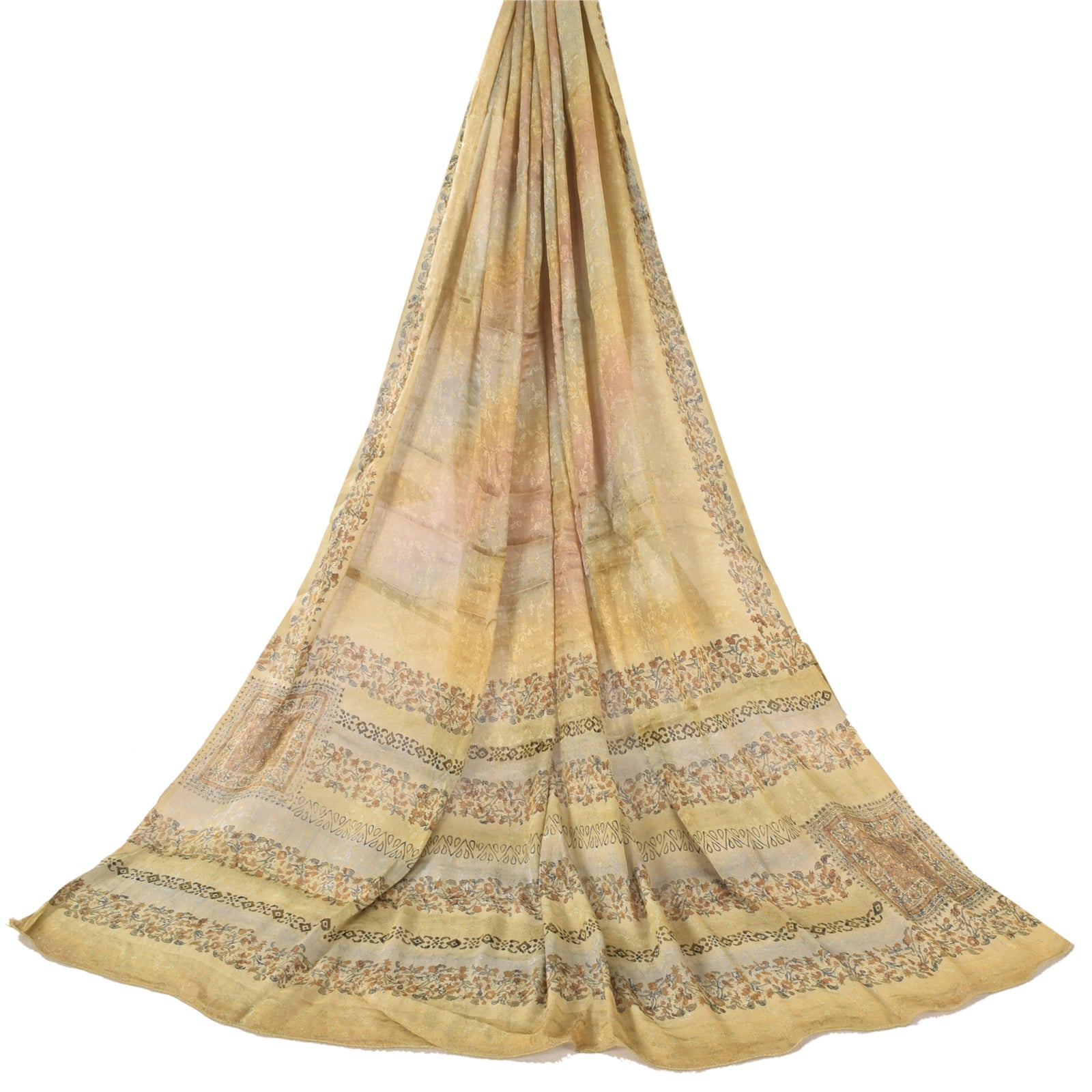 Sanskriti Vintage Gray Dupatta Long Stole Pure Silk Hand Block Print Woven Hijab