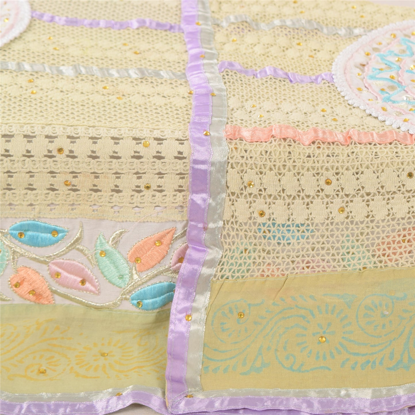 Sanskriti Vintage Green Dupatta Long Stole Pure Silk Hand Beaded Premium Scarves