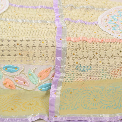 Sanskriti Vintage Green Dupatta Long Stole Pure Silk Hand Beaded Premium Scarves