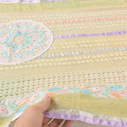 Sanskriti Vintage Green Dupatta Long Stole Pure Silk Hand Beaded Premium Scarves