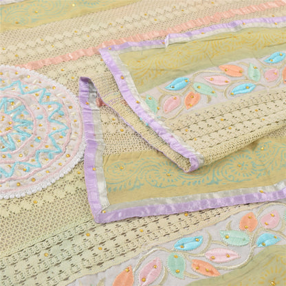 Sanskriti Vintage Green Dupatta Long Stole Pure Silk Hand Beaded Premium Scarves