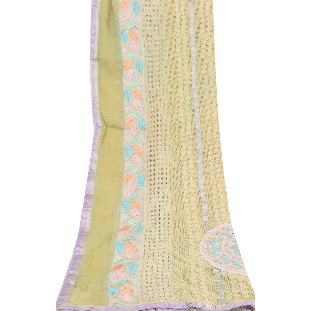 Sanskriti Vintage Green Dupatta Long Stole Pure Silk Hand Beaded Premium Scarves