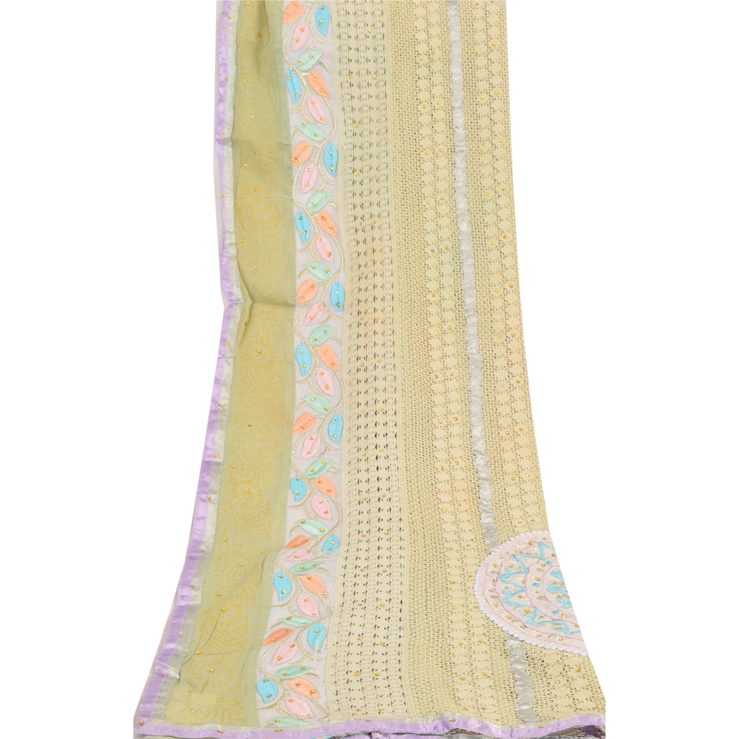 Sanskriti Vintage Green Dupatta Long Stole Pure Silk Hand Beaded Premium Scarves