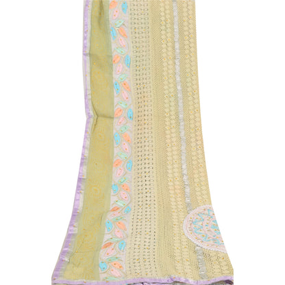 Sanskriti Vintage Green Dupatta Long Stole Pure Silk Hand Beaded Premium Scarves