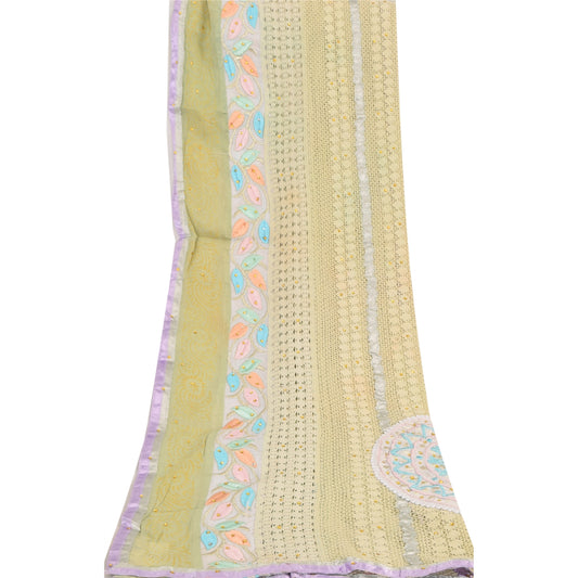 Sanskriti Vintage Green Dupatta Long Stole Pure Silk Hand Beaded Premium Scarves