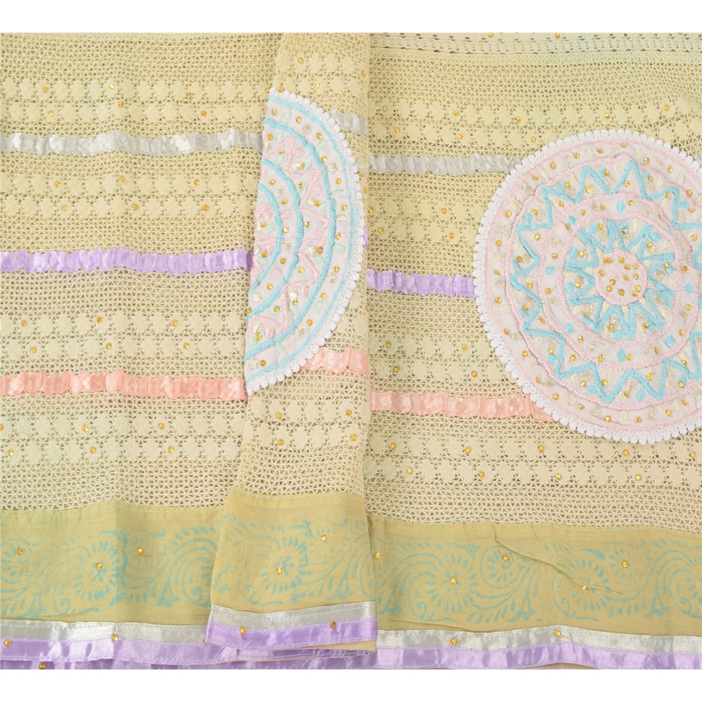 Sanskriti Vintage Green Dupatta Long Stole Pure Silk Hand Beaded Premium Scarves