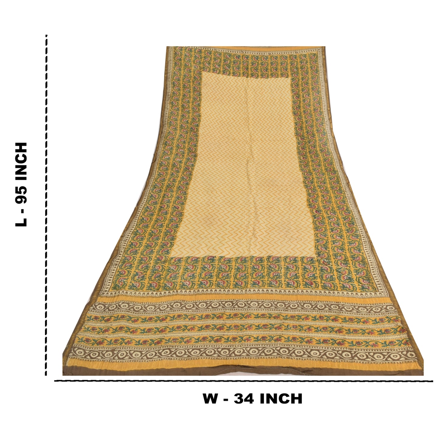 Sanskriti Vintage Block Printed Cotton Dupatta: Cream & Green Floral Stole Bohemian Fabric For Dressmaking,Craft Supplies Decor used headStole