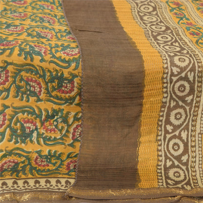 Sanskriti Vintage Block Printed Cotton Dupatta: Cream & Green Floral Stole Bohemian Fabric For Dressmaking,Craft Supplies Decor used headStole