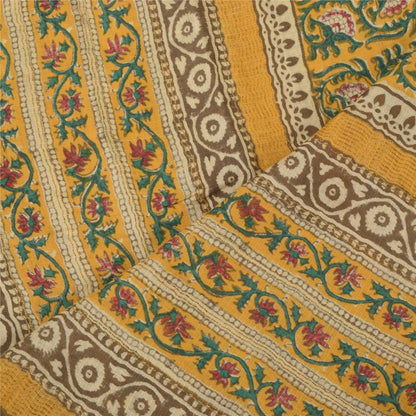 Sanskriti Vintage Block Printed Cotton Dupatta: Cream & Green Floral Stole Bohemian Fabric For Dressmaking,Craft Supplies Decor used headStole