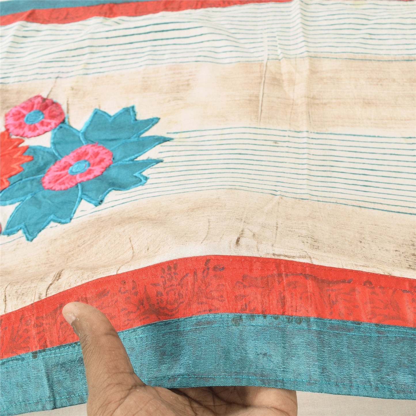 Sanskriti Vintage Ivory Dupatta Long Stole Art Silk Embroidered Printed Scarves