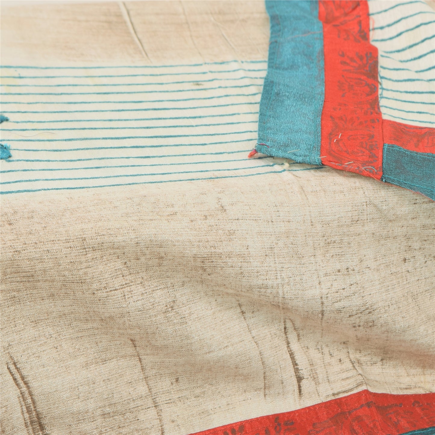 Sanskriti Vintage Ivory Dupatta Long Stole Art Silk Embroidered Printed Scarves