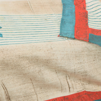 Sanskriti Vintage Ivory Dupatta Long Stole Art Silk Embroidered Printed Scarves