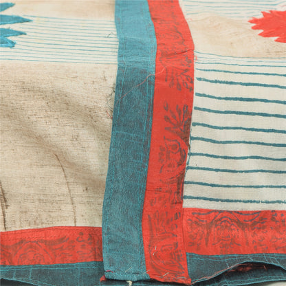 Sanskriti Vintage Ivory Dupatta Long Stole Art Silk Embroidered Printed Scarves