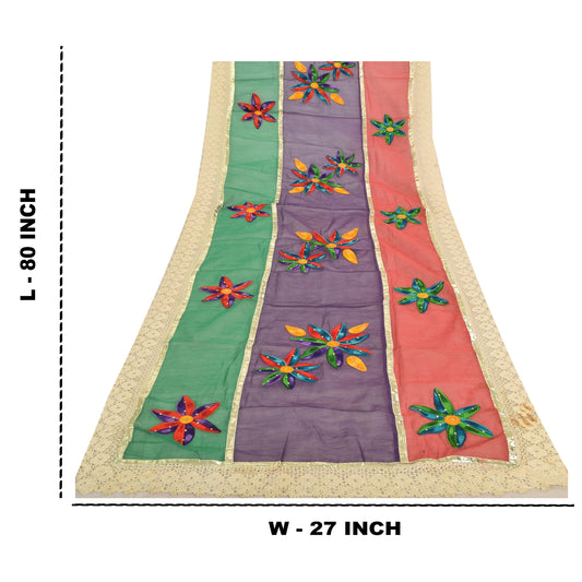 Sanskriti Vintage Hand-Embroidered Cotton Dupatta: Vintage Indian Scarf with Crochet Lace by Ecofriendly Craft Supply,Used Neckscarf DIY Project