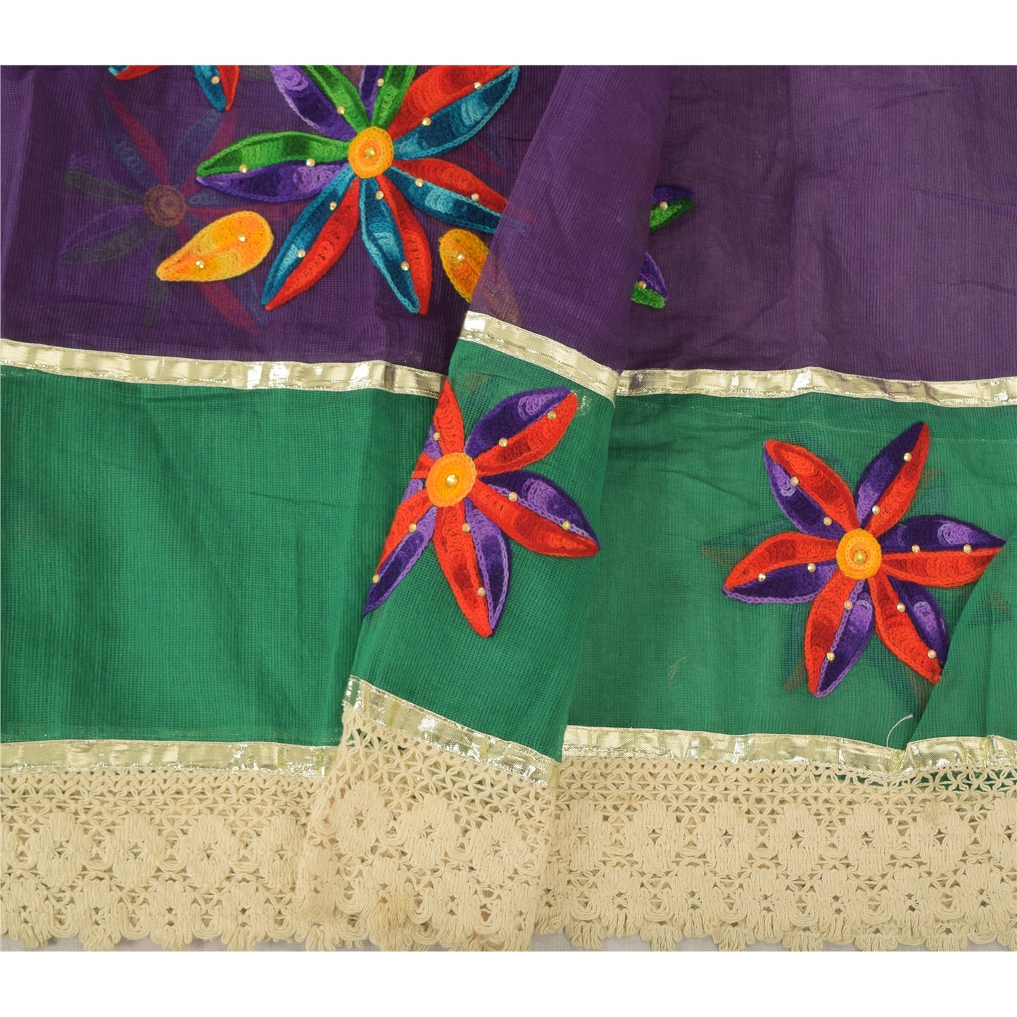 Sanskriti Vintage Dupatta Long Stole Pure Cotton Hand Beaded Premium Wrap Hijab