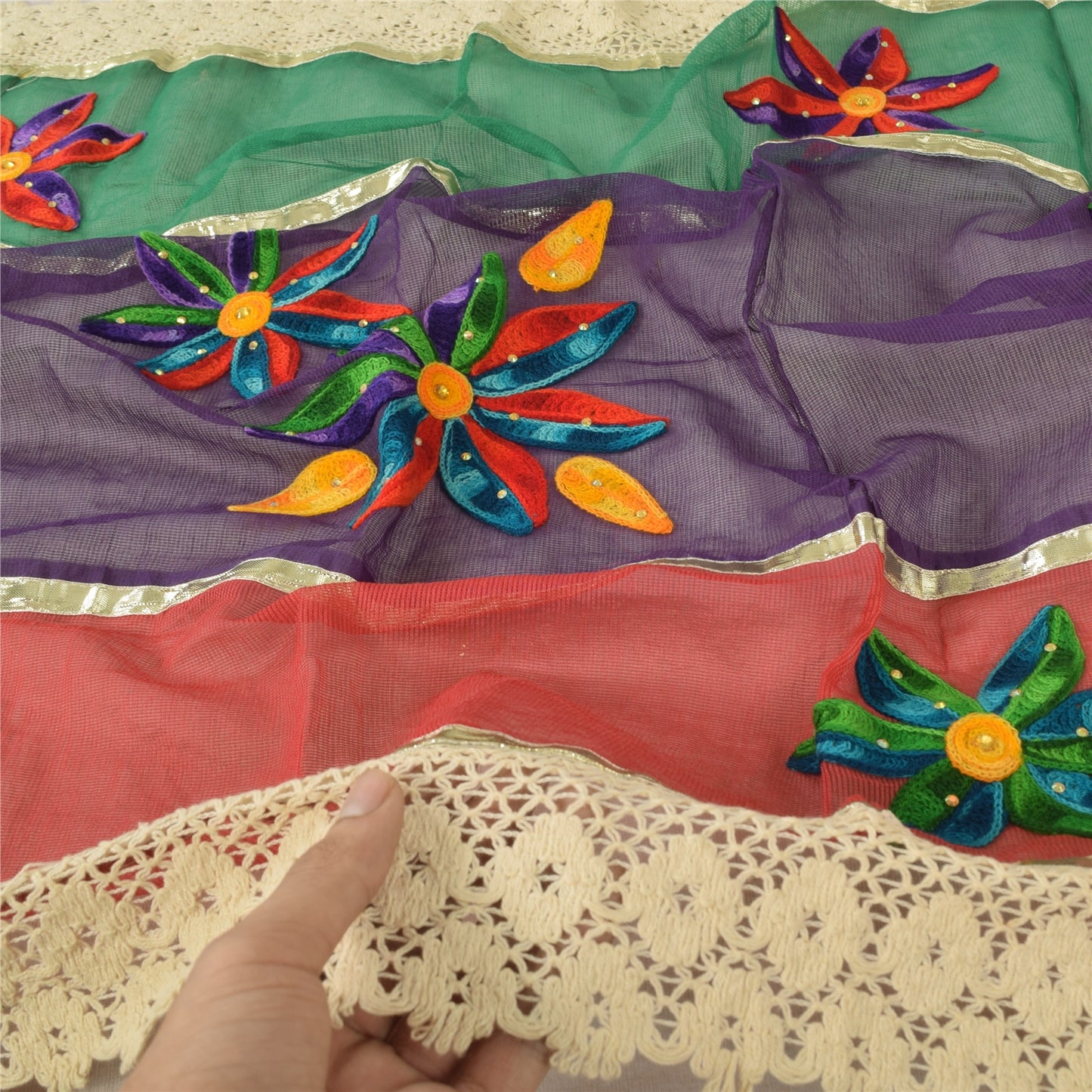 Sanskriti Vintage Dupatta Long Stole Pure Cotton Hand Beaded Premium Wrap Hijab