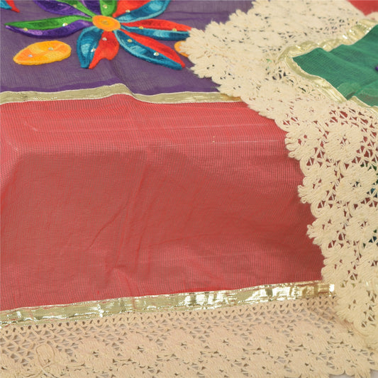 Sanskriti Vintage Hand-Embroidered Cotton Dupatta: Vintage Indian Scarf with Crochet Lace by Ecofriendly Craft Supply,Used Neckscarf DIY Project