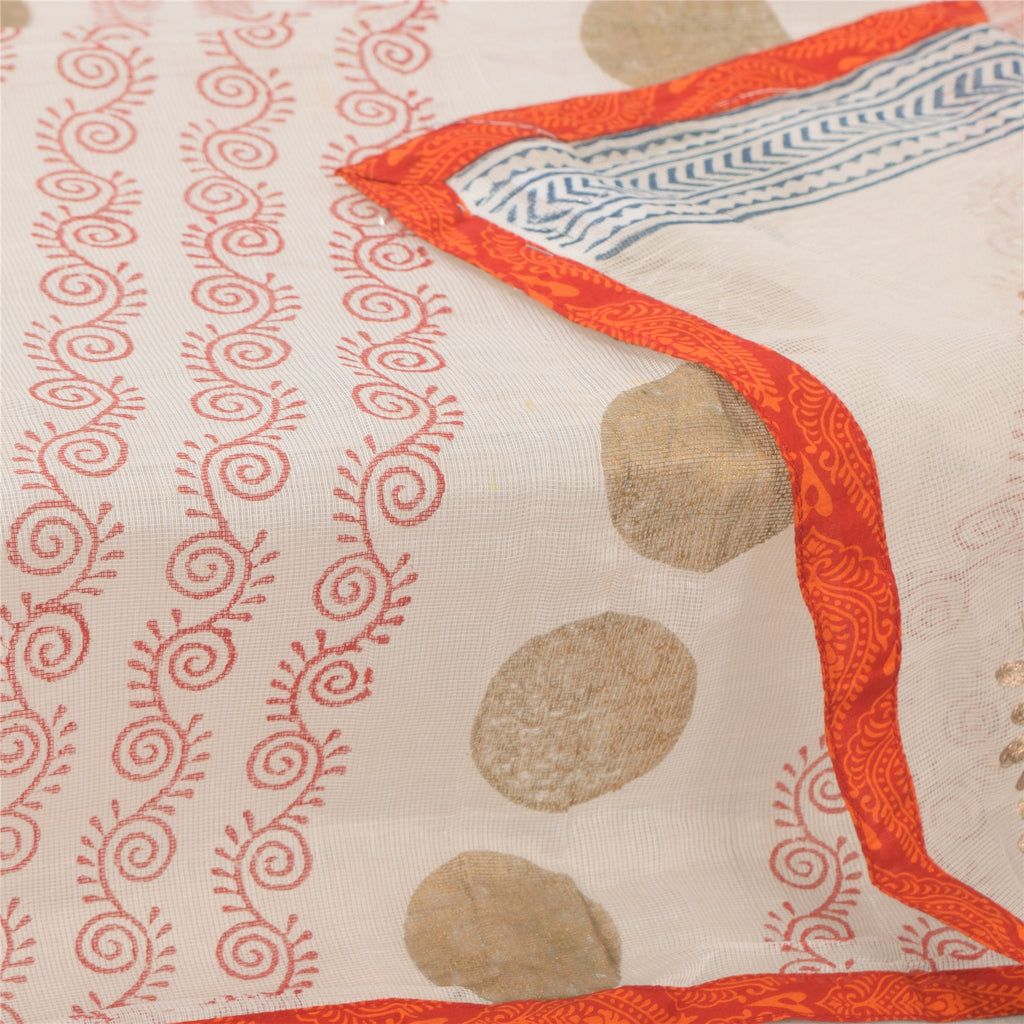 Sanskriti Vintage Off White Dupatta Long Scarf Pure Cotton Embroidered Veil Design- Dresses, Kaftans, Skirts, or Blouses Long Headscarf