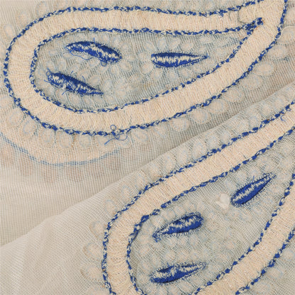 Sanskriti Vintage Off White Dupatta Long Stole Pure Cotton Embroidered Wrap Veil