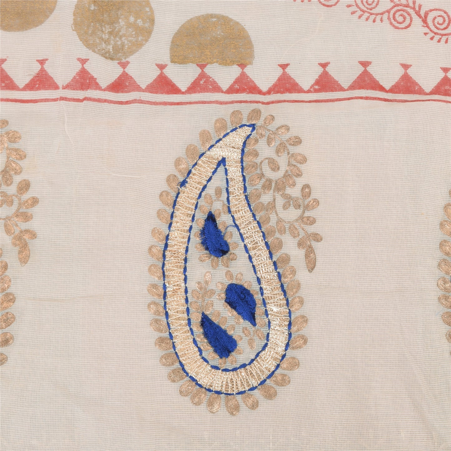 Sanskriti Vintage Off White Dupatta Long Stole Pure Cotton Embroidered Wrap Veil