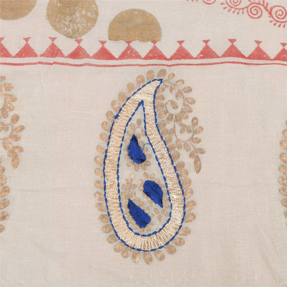 Sanskriti Vintage Off White Dupatta Long Stole Pure Cotton Embroidered Wrap Veil