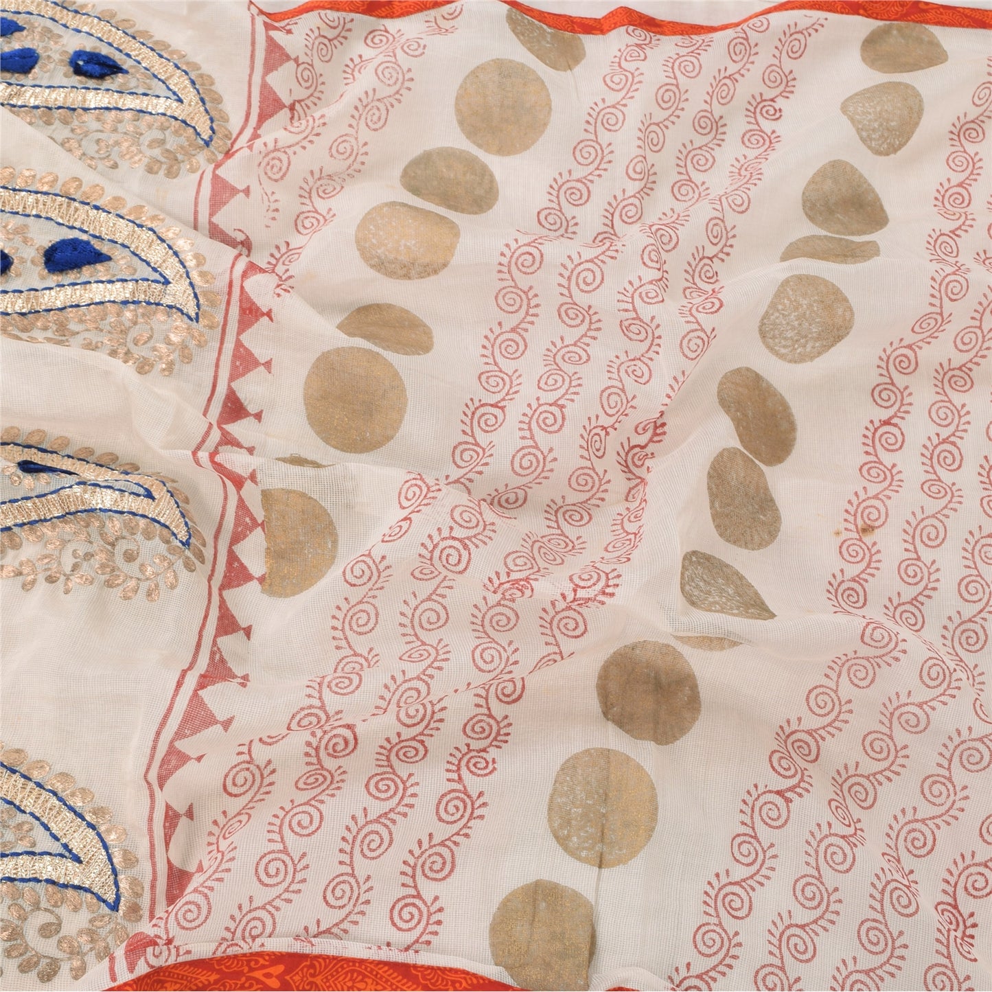 Sanskriti Vintage Off White Dupatta Long Stole Pure Cotton Embroidered Wrap Veil