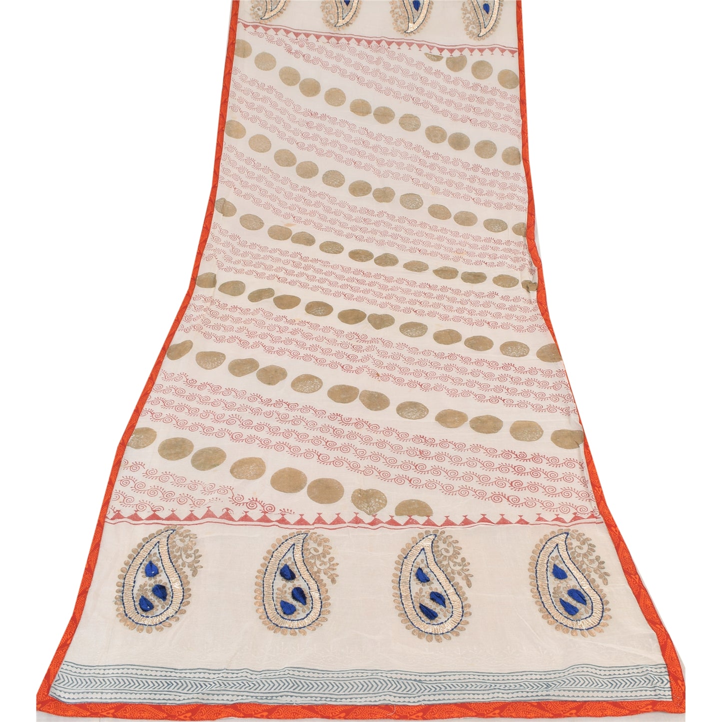 Sanskriti Vintage Off White Dupatta Long Stole Pure Cotton Embroidered Wrap Veil