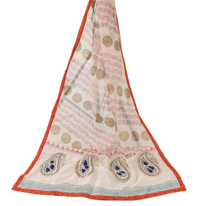 Sanskriti Vintage Off White Dupatta Long Stole Pure Cotton Embroidered Wrap Veil