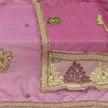 Sanskriti Vintage Pink Dupatta Long Stole Net Mesh Hand Beaded Mukeish Work Veil