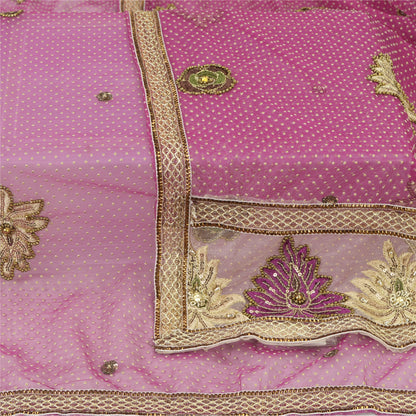 Sanskriti Vintage Pink Dupatta Long Stole Net Mesh Hand Beaded Mukeish Work Veil