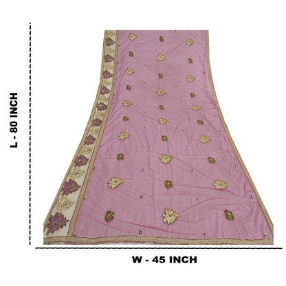 Sanskriti Vintage Pink Dupatta Long Stole Net Mesh Hand Beaded Mukeish Work Veil