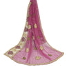 Sanskriti Vintage Pink Dupatta Long Stole Net Mesh Hand Beaded Mukeish Work Veil
