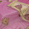 Sanskriti Vintage Pink Dupatta Long Stole Net Mesh Hand Beaded Mukeish Work Veil