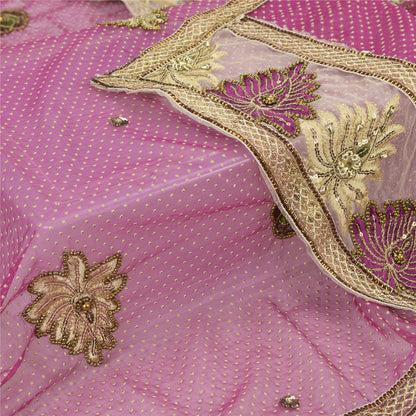 Sanskriti Vintage Pink Dupatta Long Stole Net Mesh Hand Beaded Mukeish Work Veil