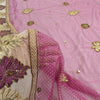 Sanskriti Vintage Pink Dupatta Long Stole Net Mesh Hand Beaded Mukeish Work Veil