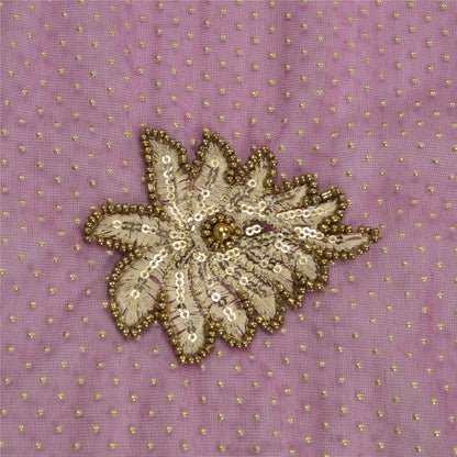 Sanskriti Vintage Pink Dupatta Long Stole Net Mesh Hand Beaded Mukeish Work Veil