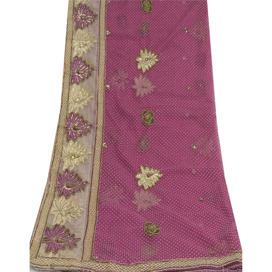Sanskriti Vintage Pink Dupatta Long Stole Net Mesh Hand Beaded Mukeish Work Veil
