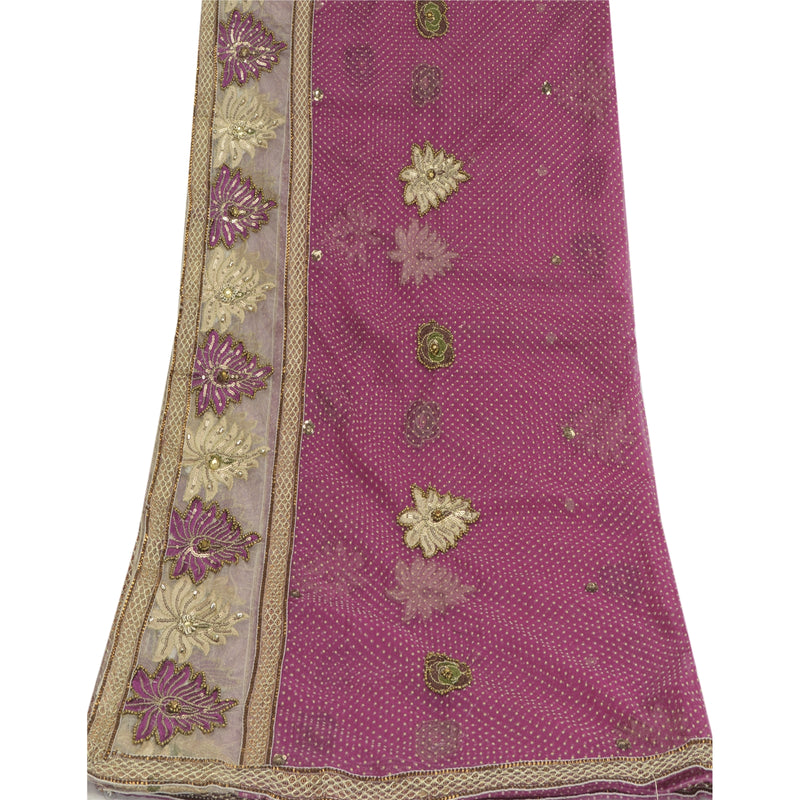 Sanskriti Vintage Dupatta Long Net Mesh Pink Hand Beaded Mukesh Work Veil Stole Craft Supplies Women Neck Stole Shawl