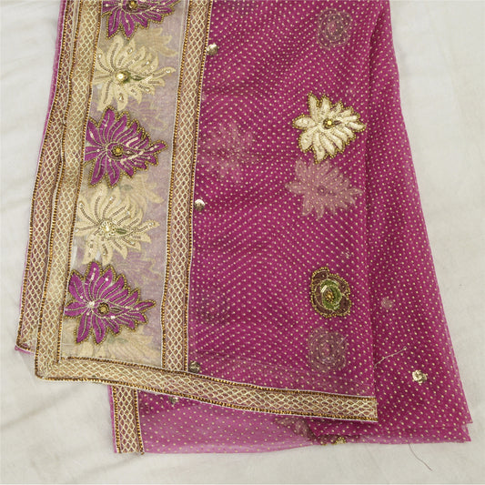 Sanskriti Vintage Pink Dupatta Long Stole Net Mesh Hand Beaded Mukeish Work Veil