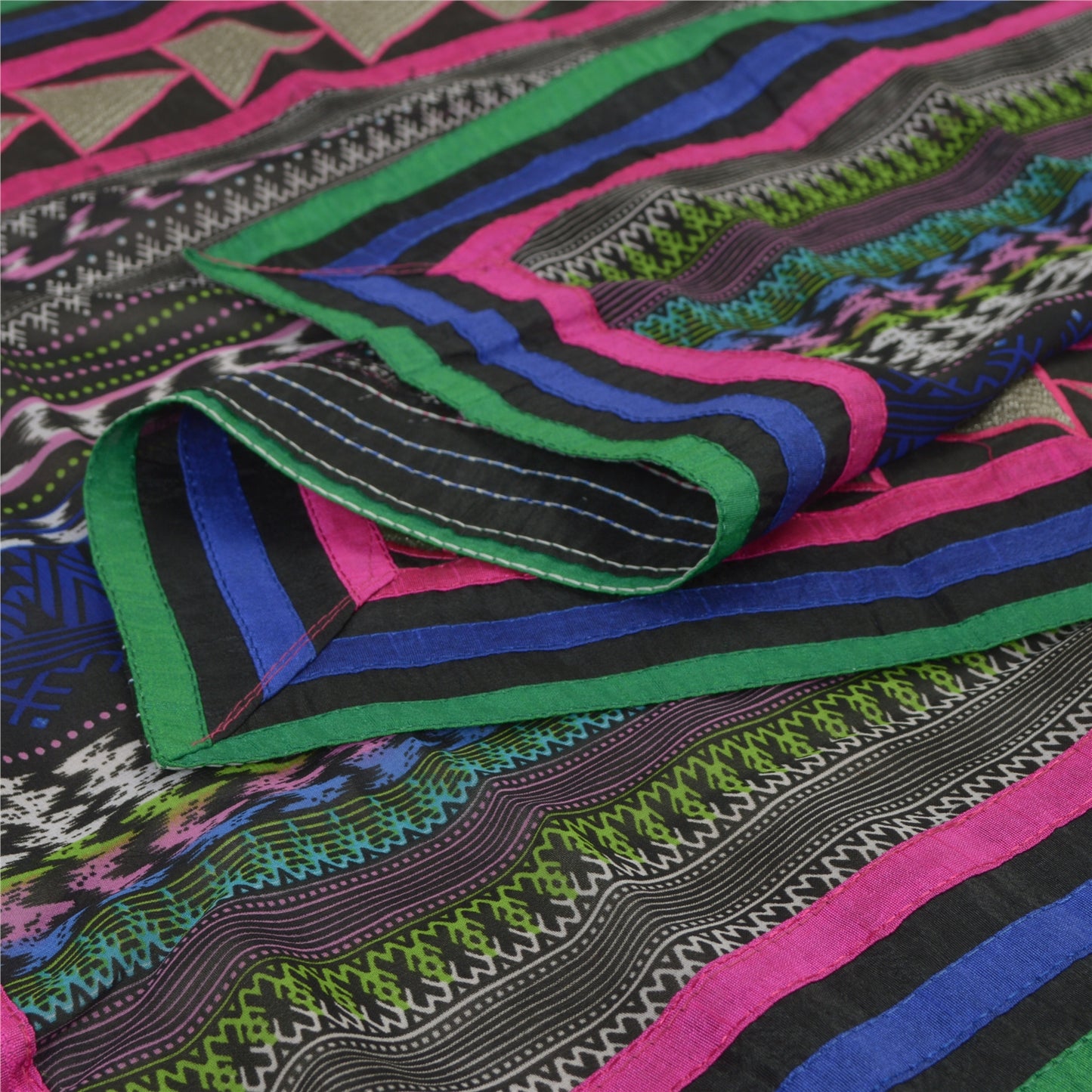 Sanskriti Vintage Dupatta Long Stole Georgette Black Embroidered Neck Scarves