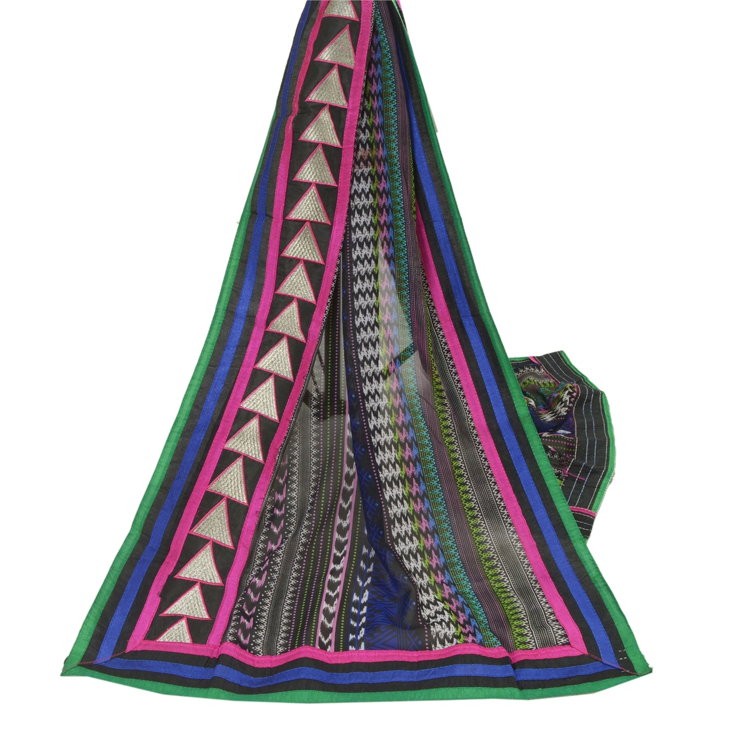 Sanskriti Vintage Dupatta Long Stole Georgette Black Embroidered Neck Scarves